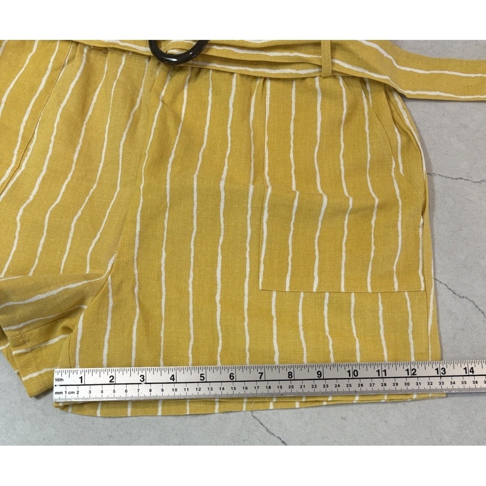 NWT Sans Souci Yellow White Striped Linen Blend Paperbag Shorts Size Large LG - Picture 7 of 13